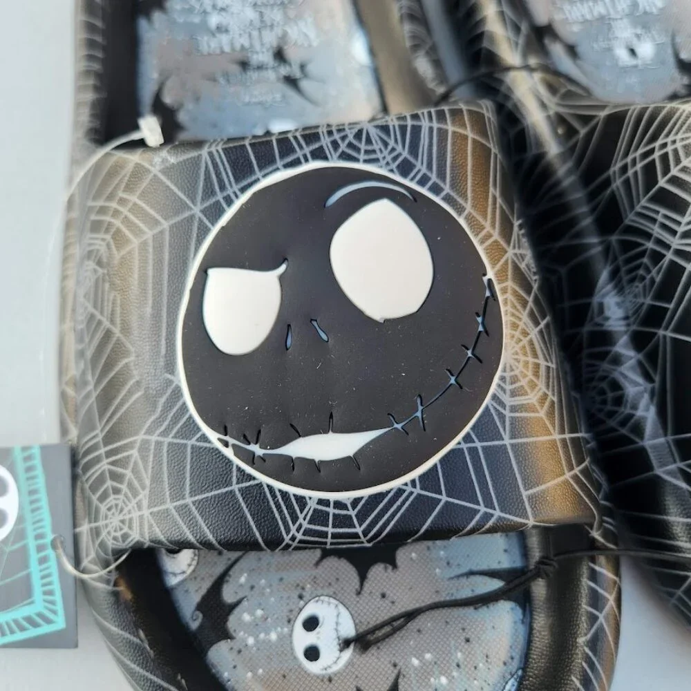 NEW Nightmare Before Christmas Men's Size 12 Sandals Slides Slippers Black White